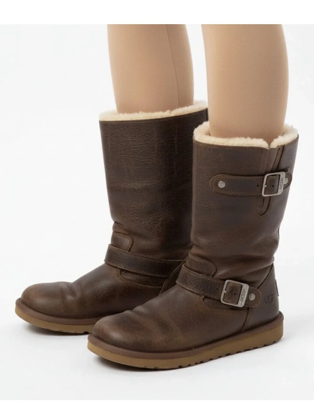 UGG Australia Kensington Leather Shearling Buckle Boots Brown Size 8